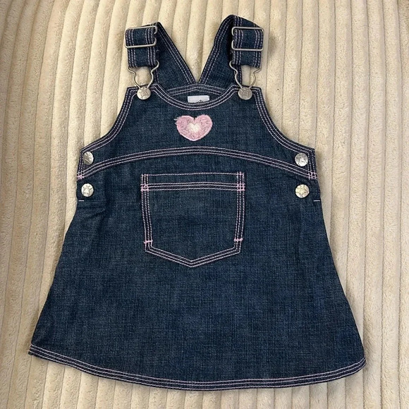 Please Mum - LIKE NEW - Vintage denim/jean overall dress. Size 6 months - Picture 1 of 3